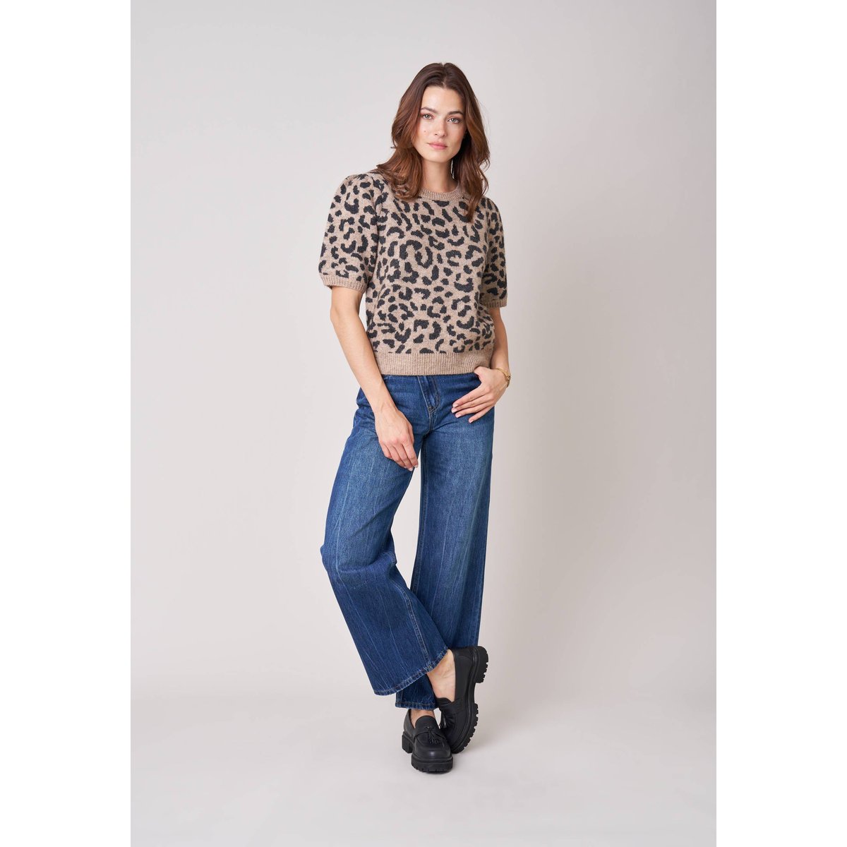 Pull femme imprimé léopard  LISADE taupe, DEELUXE