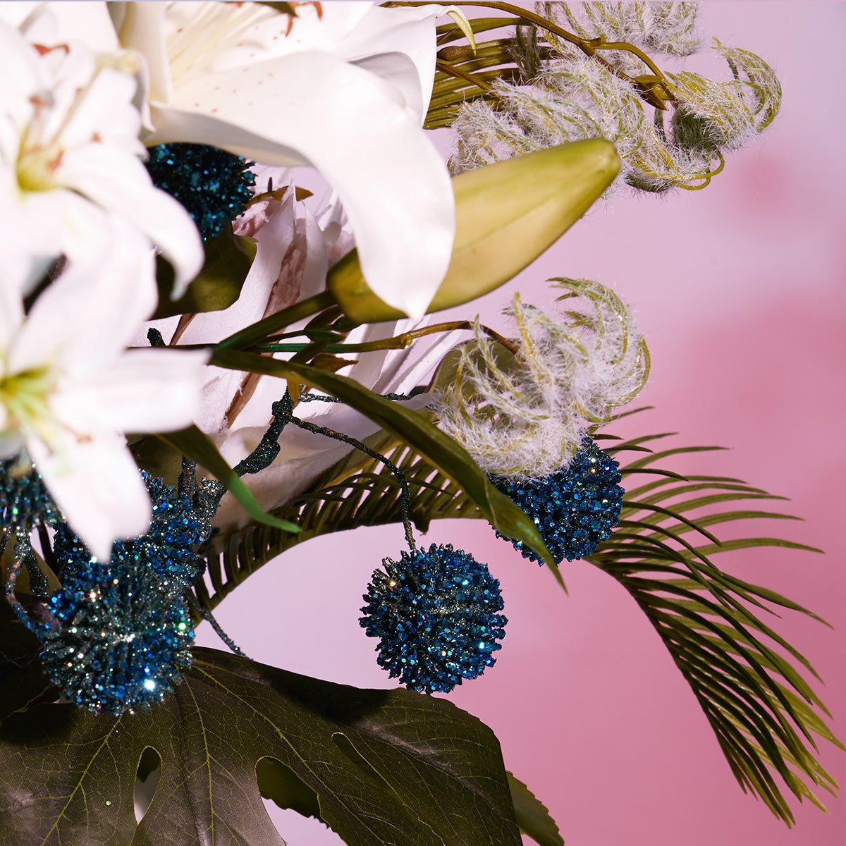 Branche de noël de pompons pailletés artificielle H50 argenté, SIA DECO