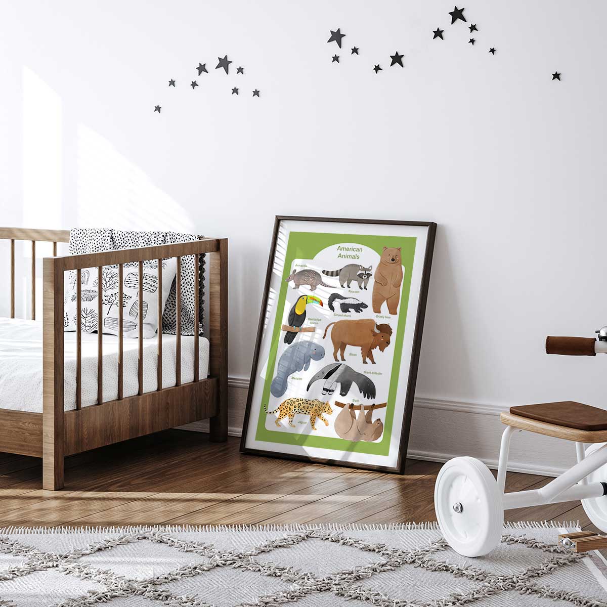 Affiche enfant animaux d'amérique affiche seule, HEXOA
