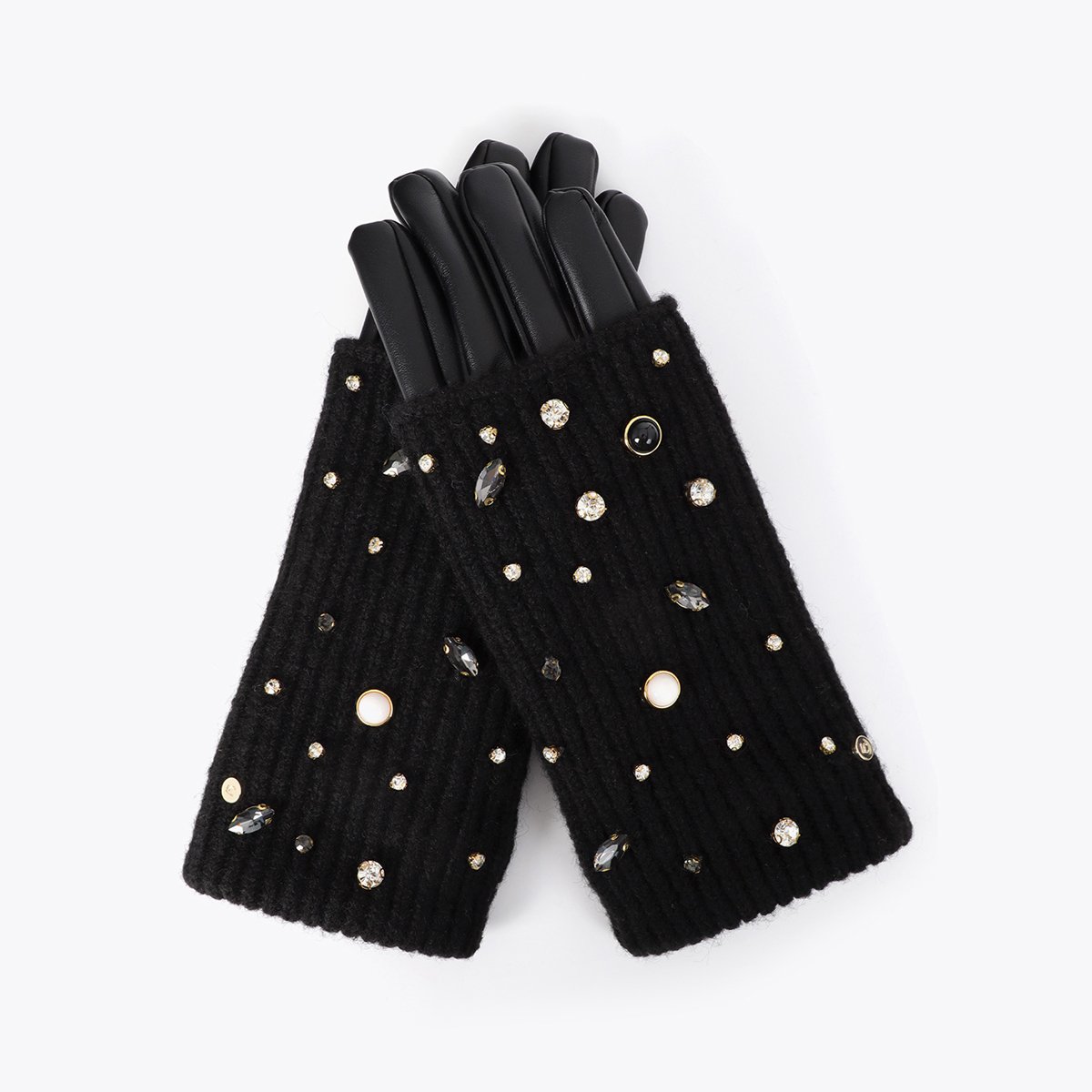 Gants en maille avec cristaux et perles noir, LOLA CASADEMUNT