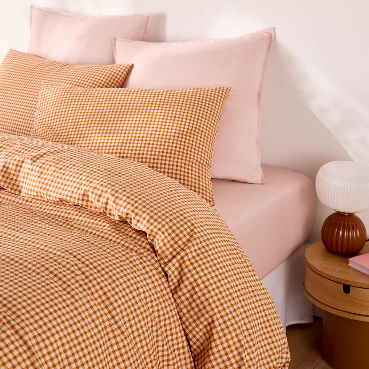 Parure 30% coton recyclé, housse de couette et taie carrée, à carreaux, LESIA vichy caramel, LA REDOUTE INTERIEURS