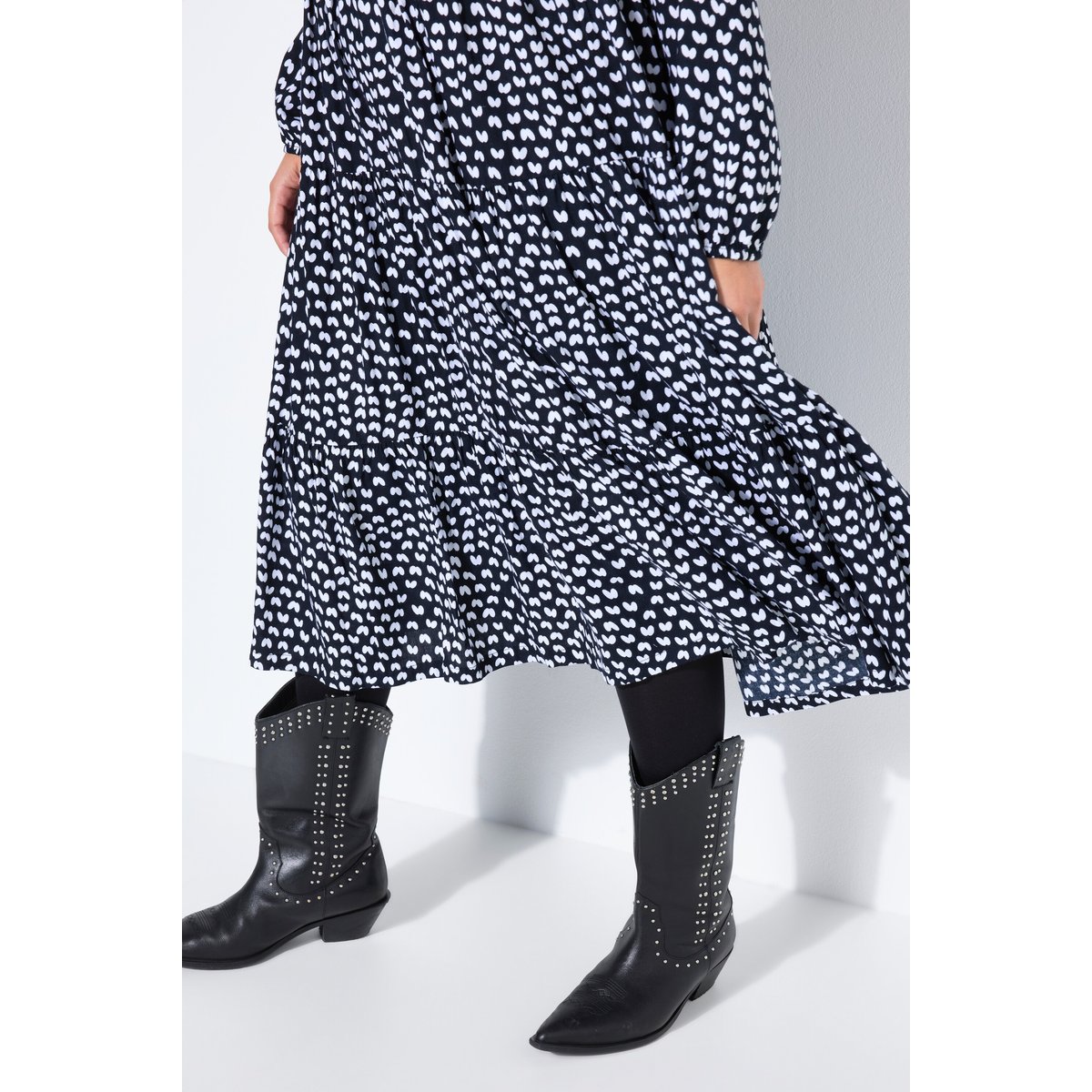 Robe maxi, imprimé noir & blanc, coupe évasée noir, STUDIO UNTOLD