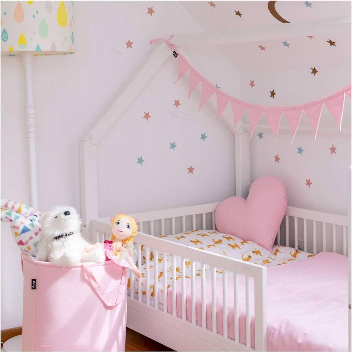 Panier à jouets coton Oeko-Tex MAGIC, rond blanc, marron, RECOLLECTION