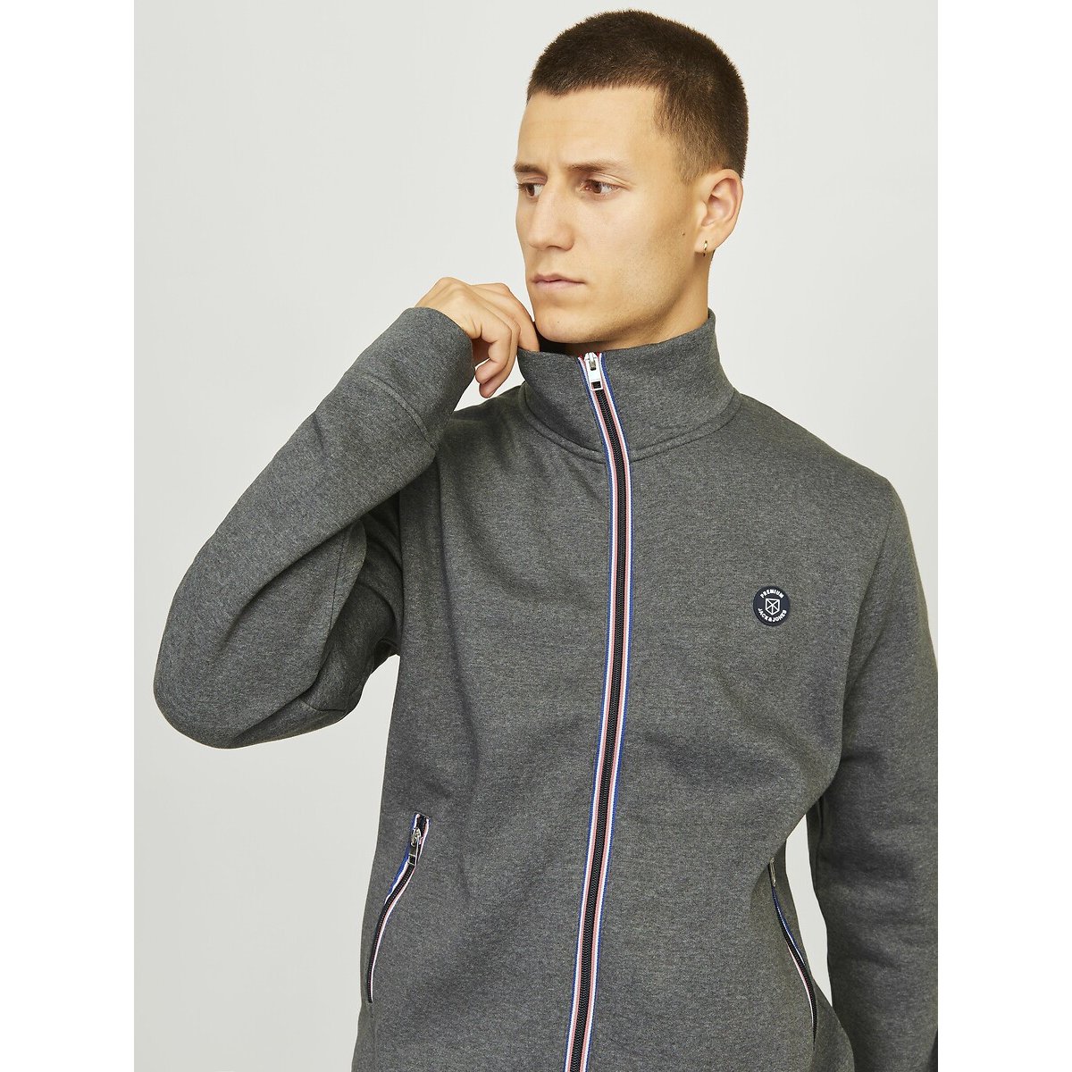 Sweat zippé col montant gris foncé, JACK & JONES