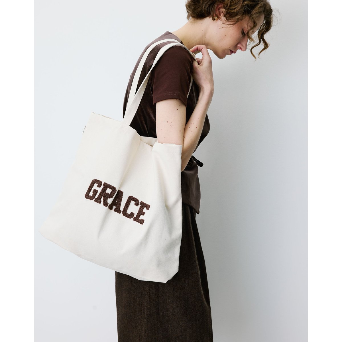 Tote bag large en toile à broderie ecru Brave ecru, GRACE & MILA