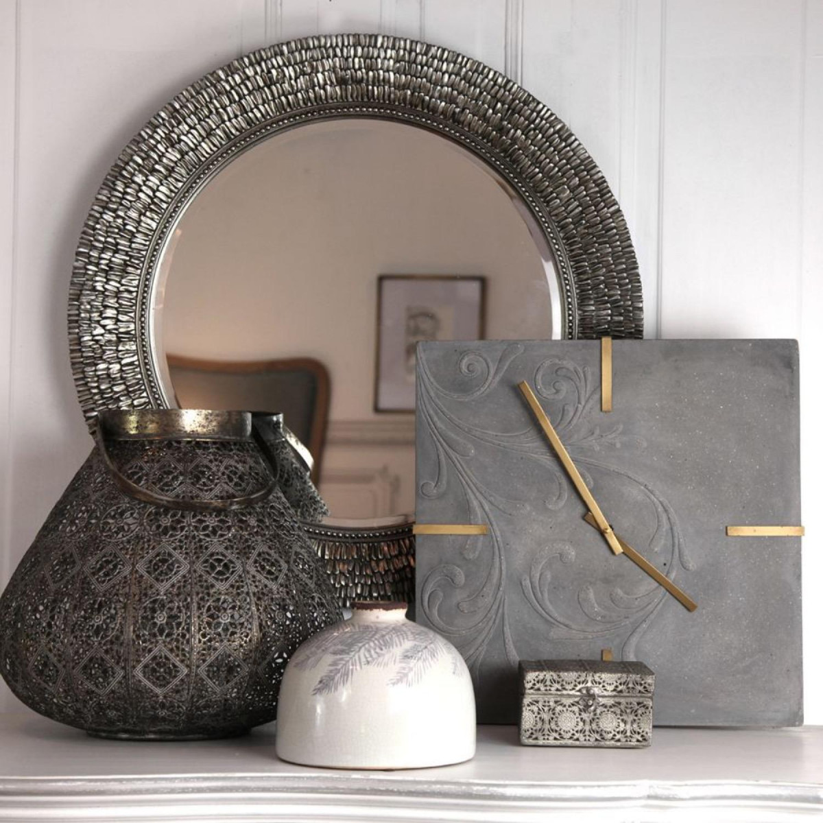 Miroir rond argenté vieilli - CHARME gris, INTERIOR'S
