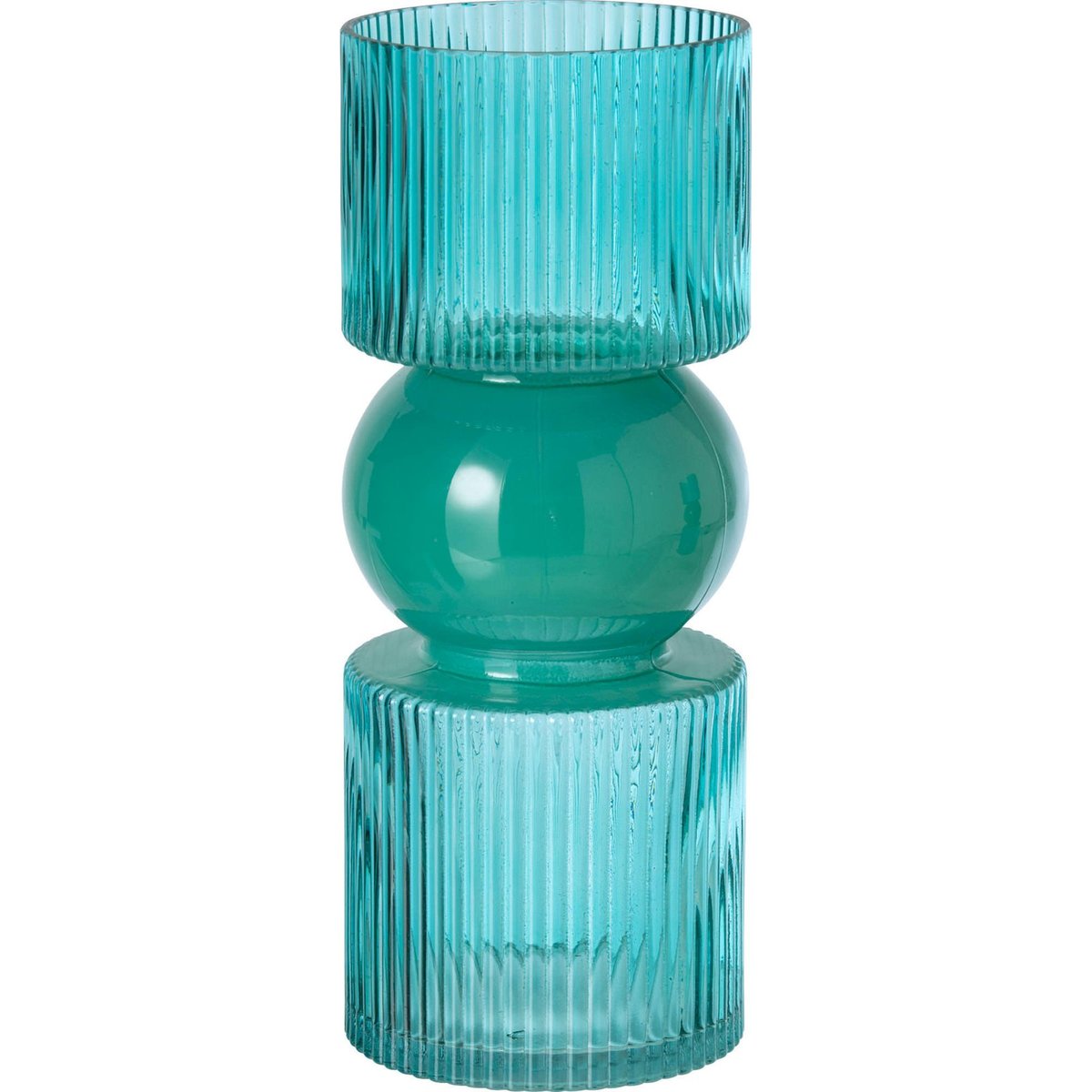 Vase en verre strié turquoise, RECOLLECTION