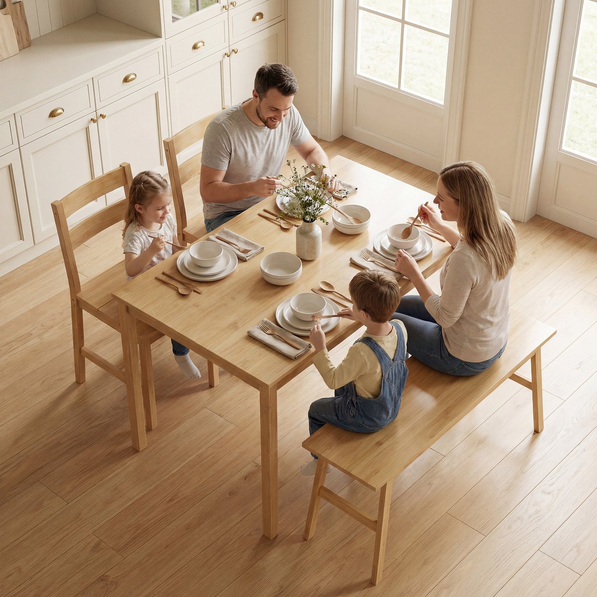 Ensemble de table à manger Bambou Bois bois naturel, HOMCOM