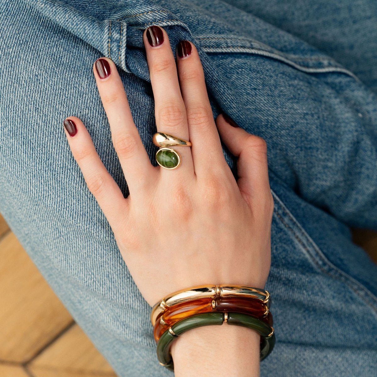 Bague cabochon vert vert, BALABOOSTE