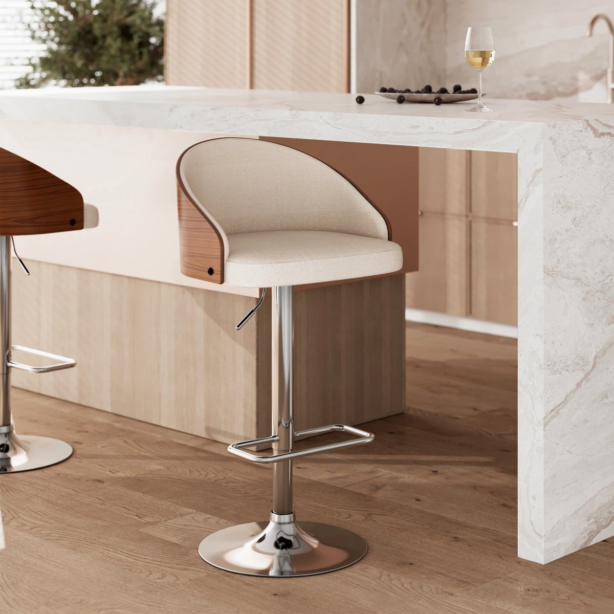 Chaise de bar réglable 63/84 cm en tissu - CARMELO beige, MAISON PAVANE