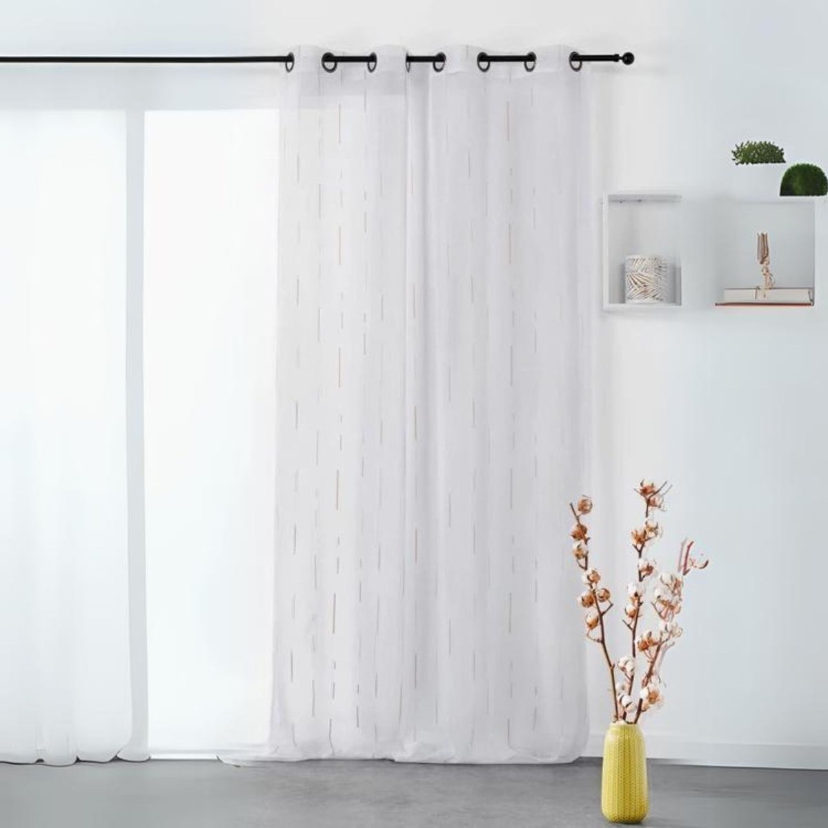 Voilage tamisant à bâtonnets jacquard gris clair, LINDER