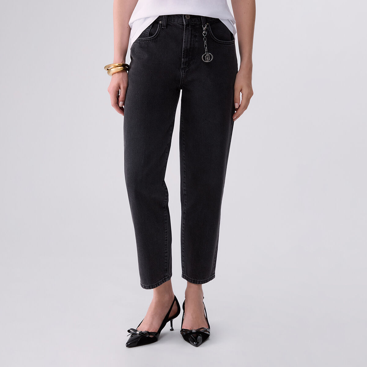 Jean boyfriend avec déchirures denim noir, LIU JO