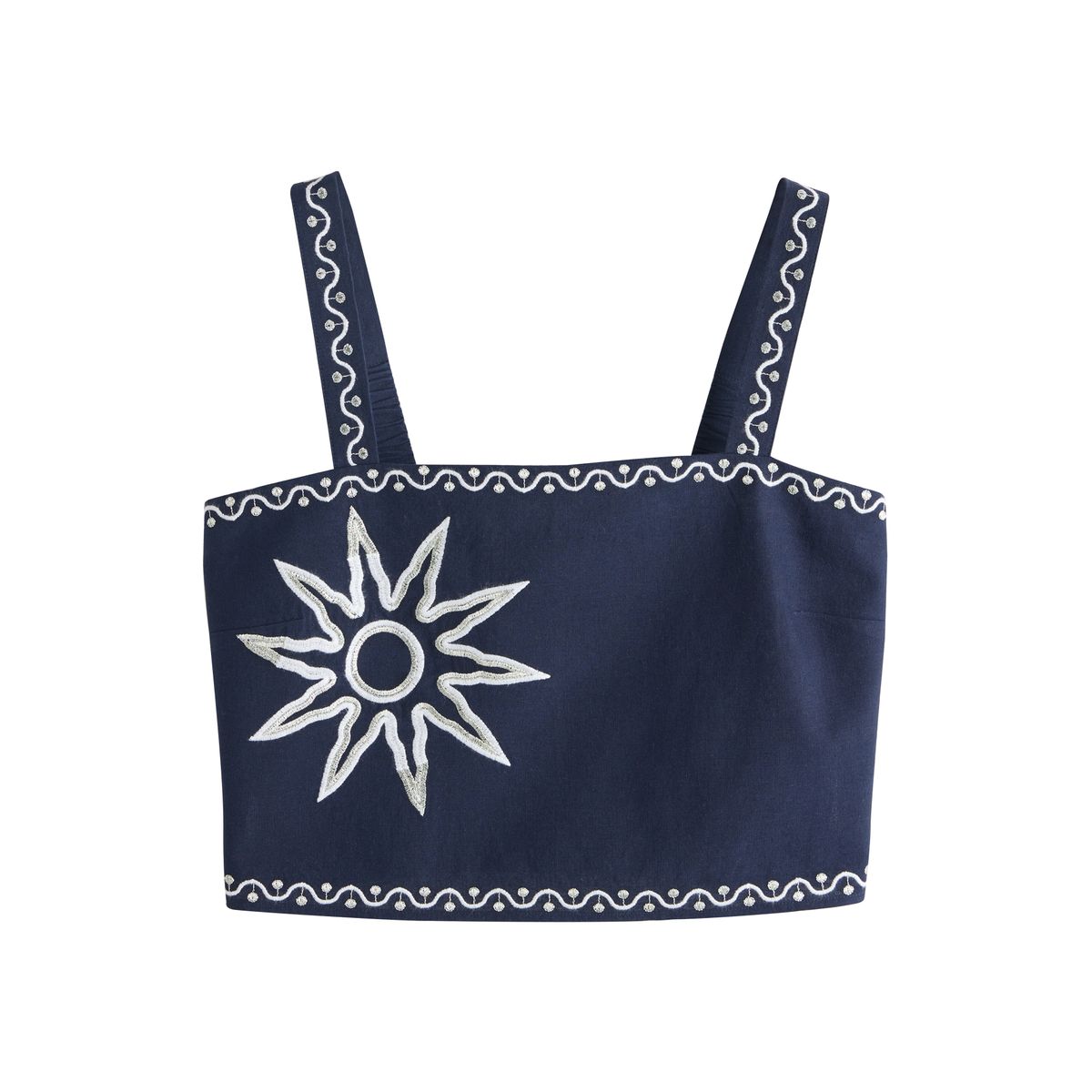 Haut à bretelles larges et motif soleil brodé bleu marine / blanc, NEXT