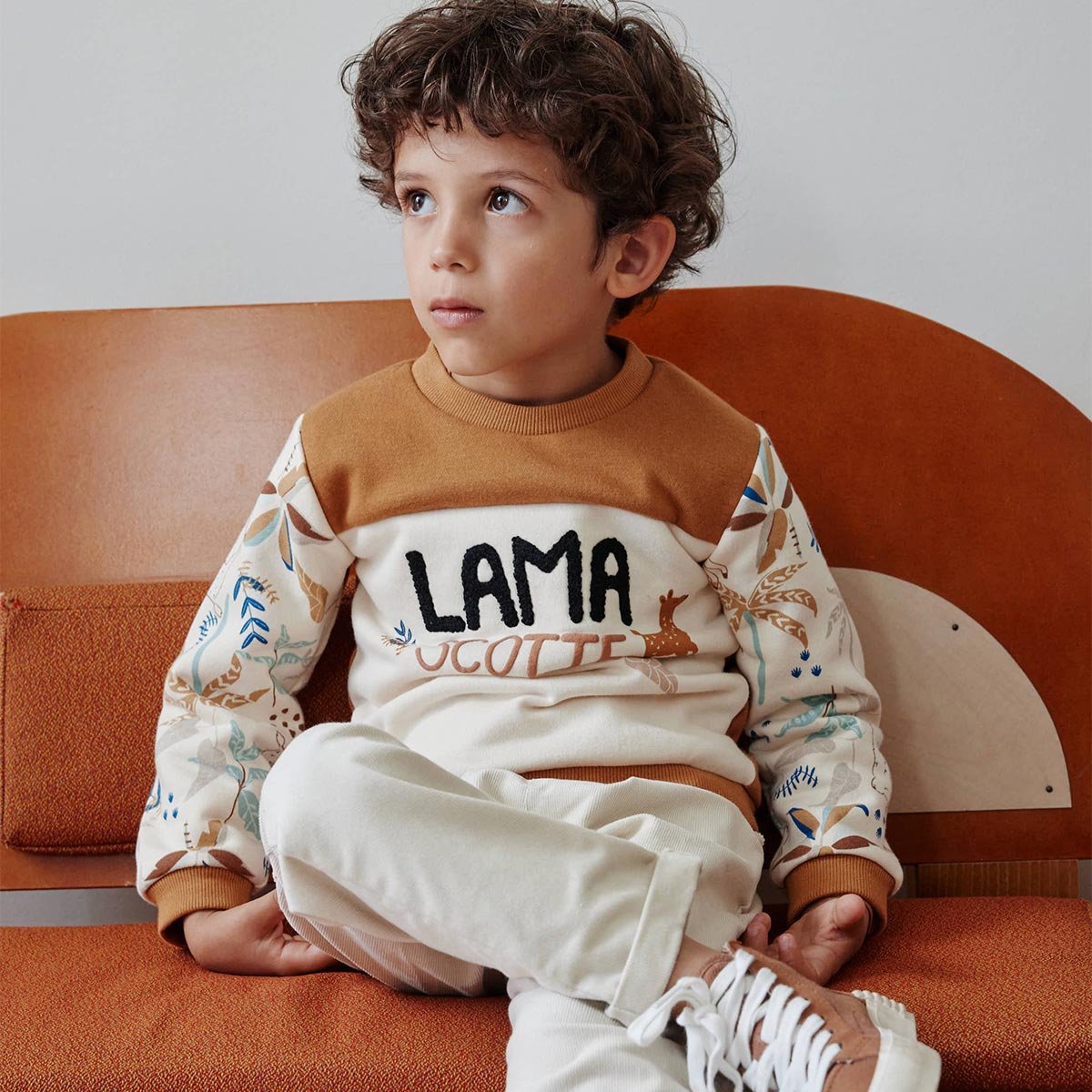 Sweat-shirt enfant en molleton Lamascotte ecru, PETIT BEGUIN