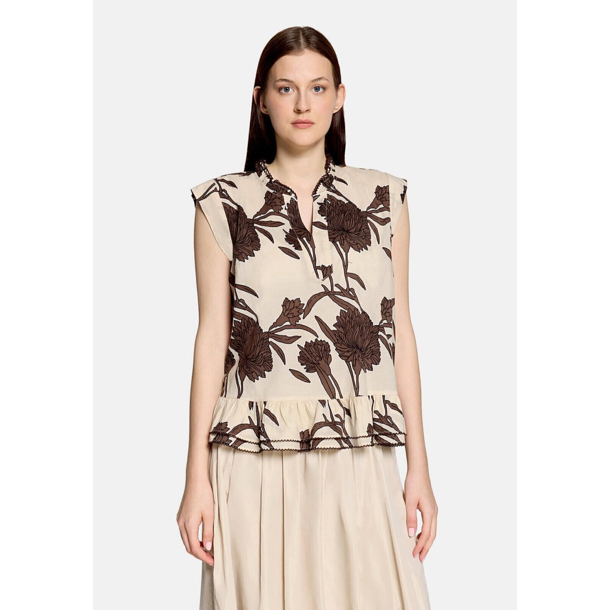 Blouse casual à fronce beige/marron, CARTOON