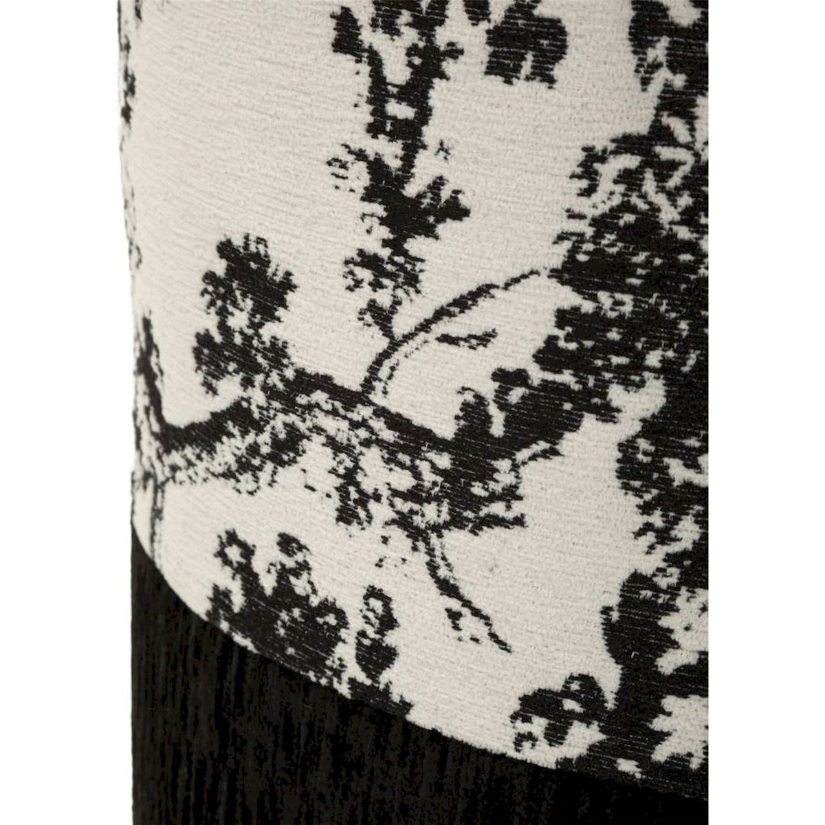Pouf coffre rond motif oriental pin massif MODERN noir et blanc, RECOLLECTION