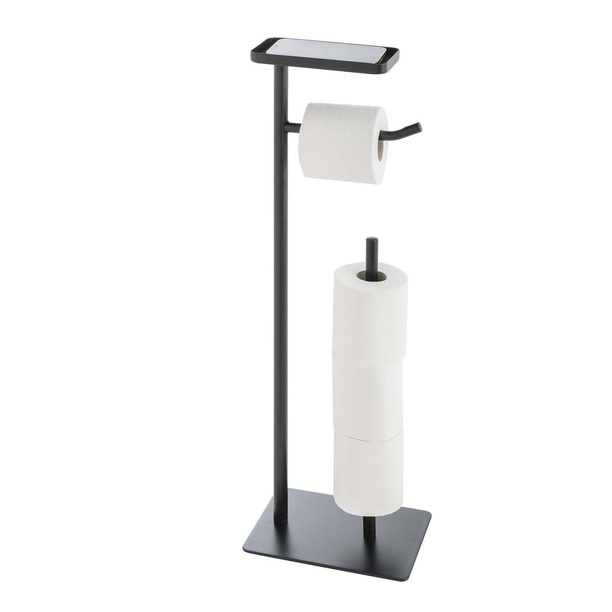 Dérouleur de papier WC avec porte-téléphone noir, TOILINUX