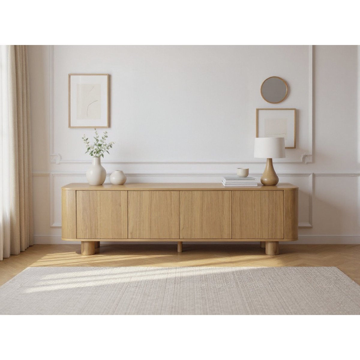 Meuble TV 180 cm placage, MALO marron clair, BOBOCHIC