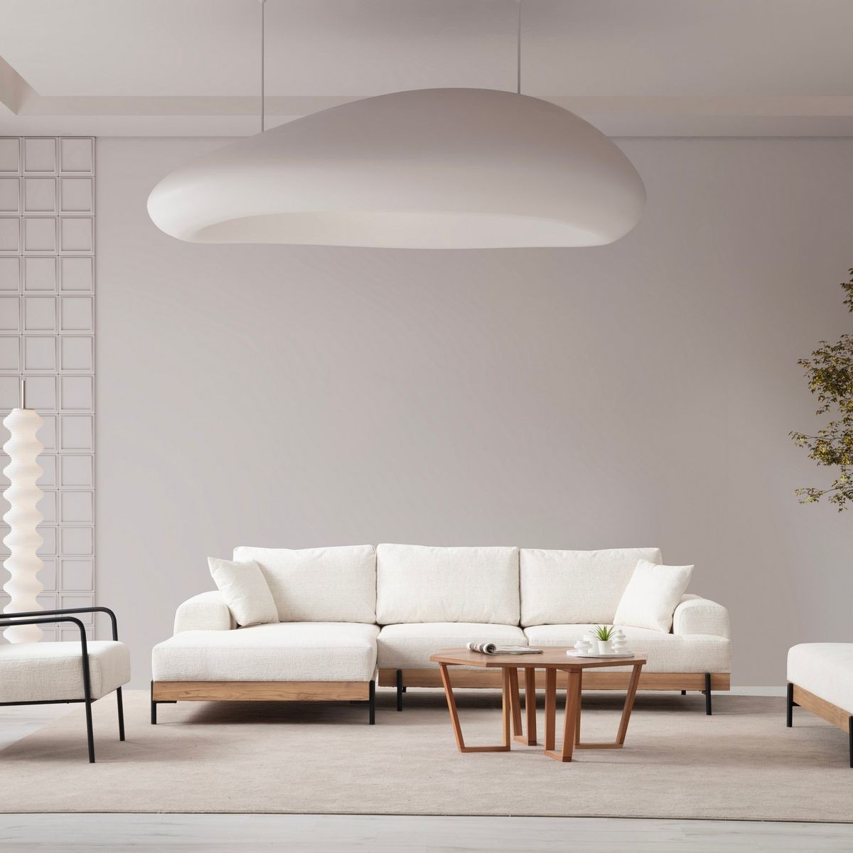 Canapé d'angle à gauche 4 places en tissu - GIADA beige, HOMIFAB