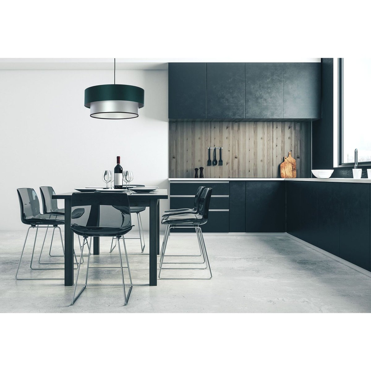 Suspension en tissu, DUO ÉLÉGANT vert bouteille et argent satiné et brillant, BPS KONCEPT