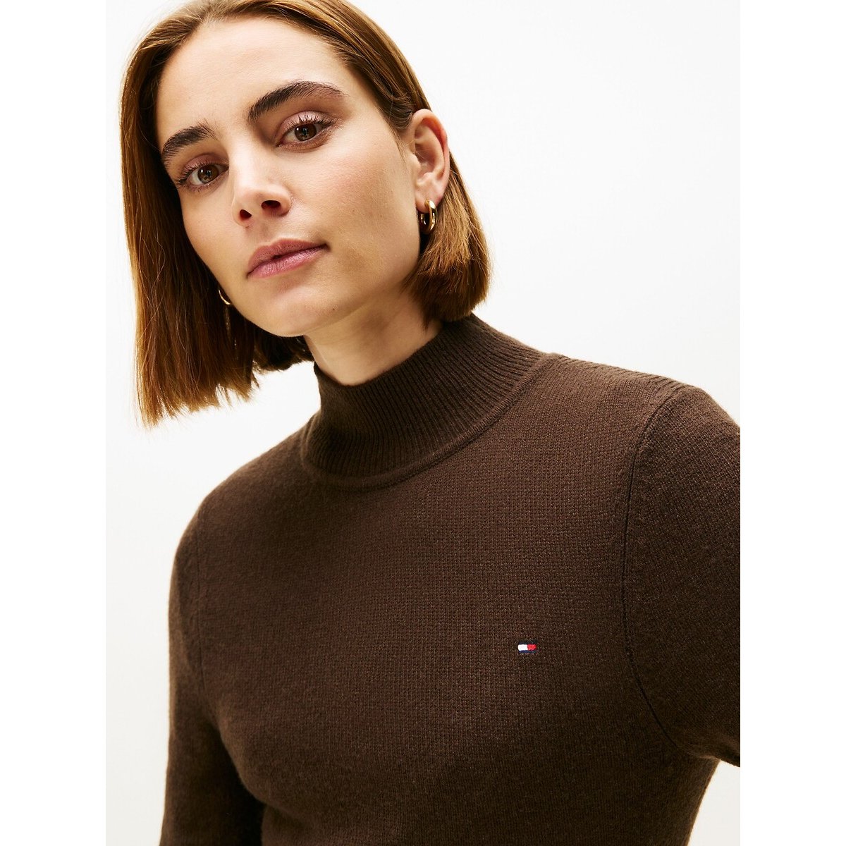 Abito longuette maniche lunghe in lana marrone, TOMMY HILFIGER