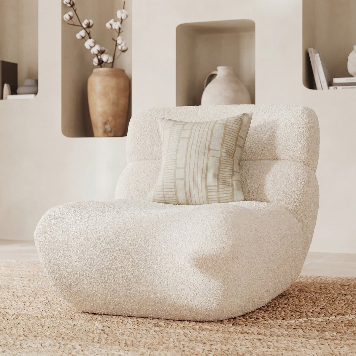 Fauteuil en tissu bouclé - TEDDY blanc, MAISON PAVANE