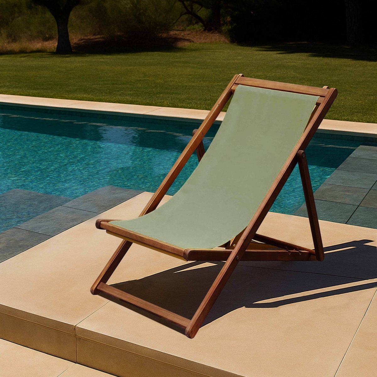 Lot de 2 chiliennes en acacia FSC 100% inclinables 3 positions, HOULGATE vert kaki, OVIALA