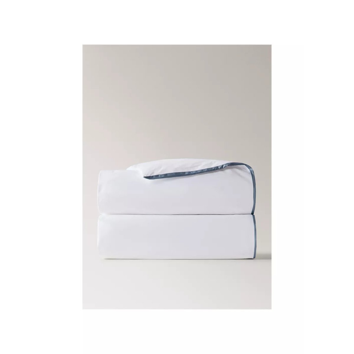 Housse de couette percale de coton 200 fils bords satin Lit 180/200 cm bleu, MANGO HOME