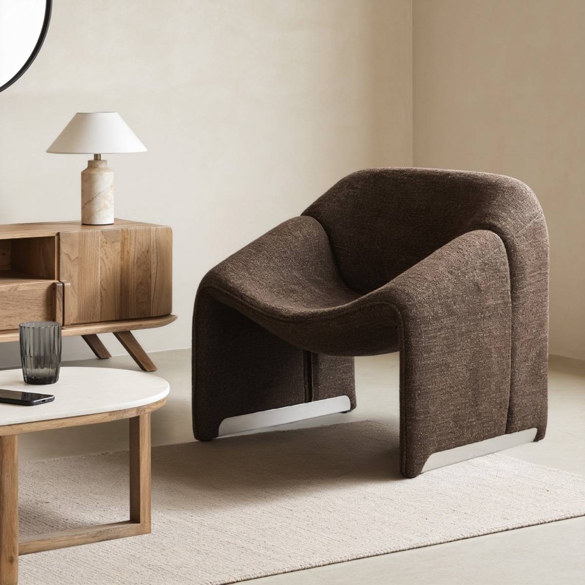 Fauteuil en tissu THÉA marron, MADE IN MEUBLES 