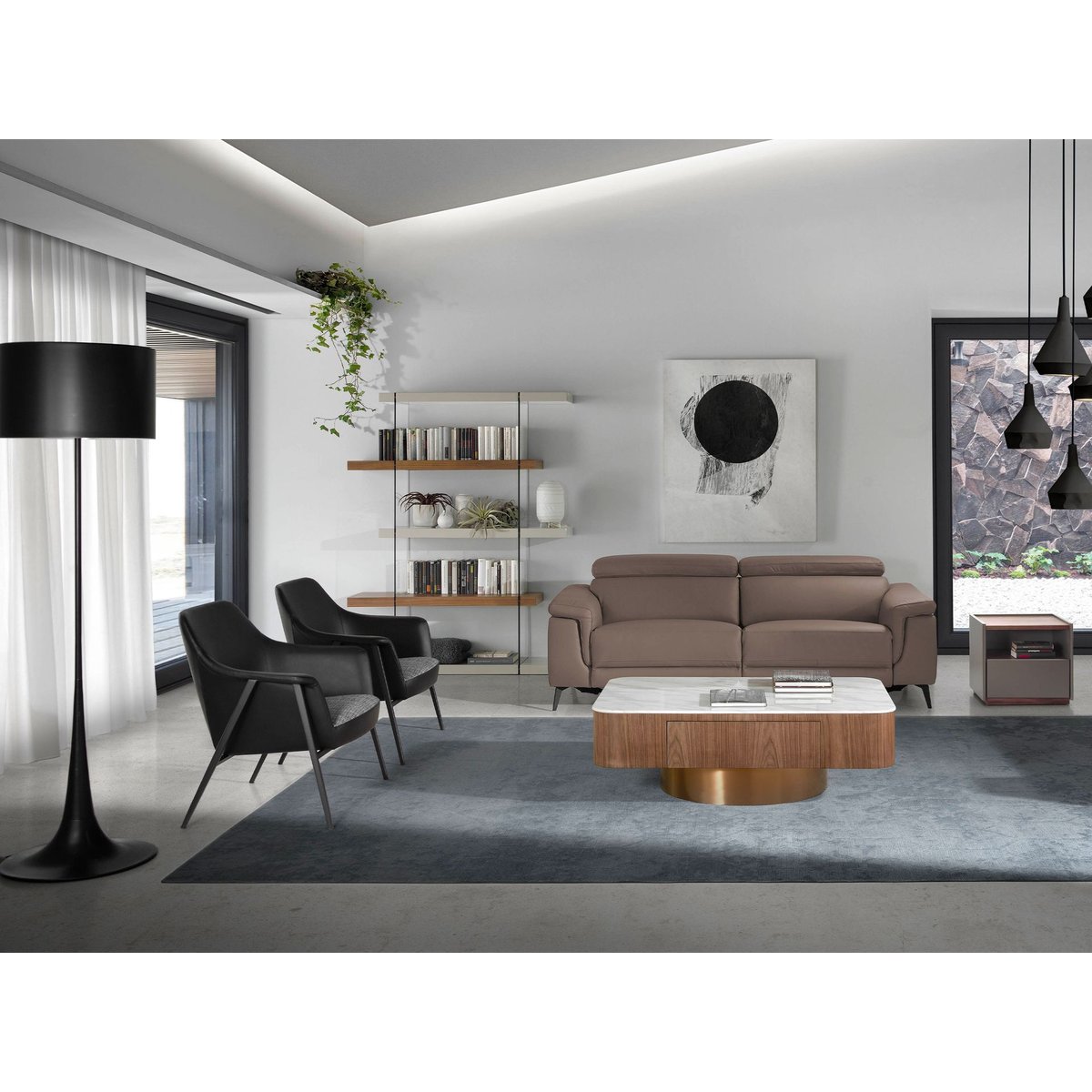 Fauteuil en tissu et similicuir noir | gris, ANGEL CERDA