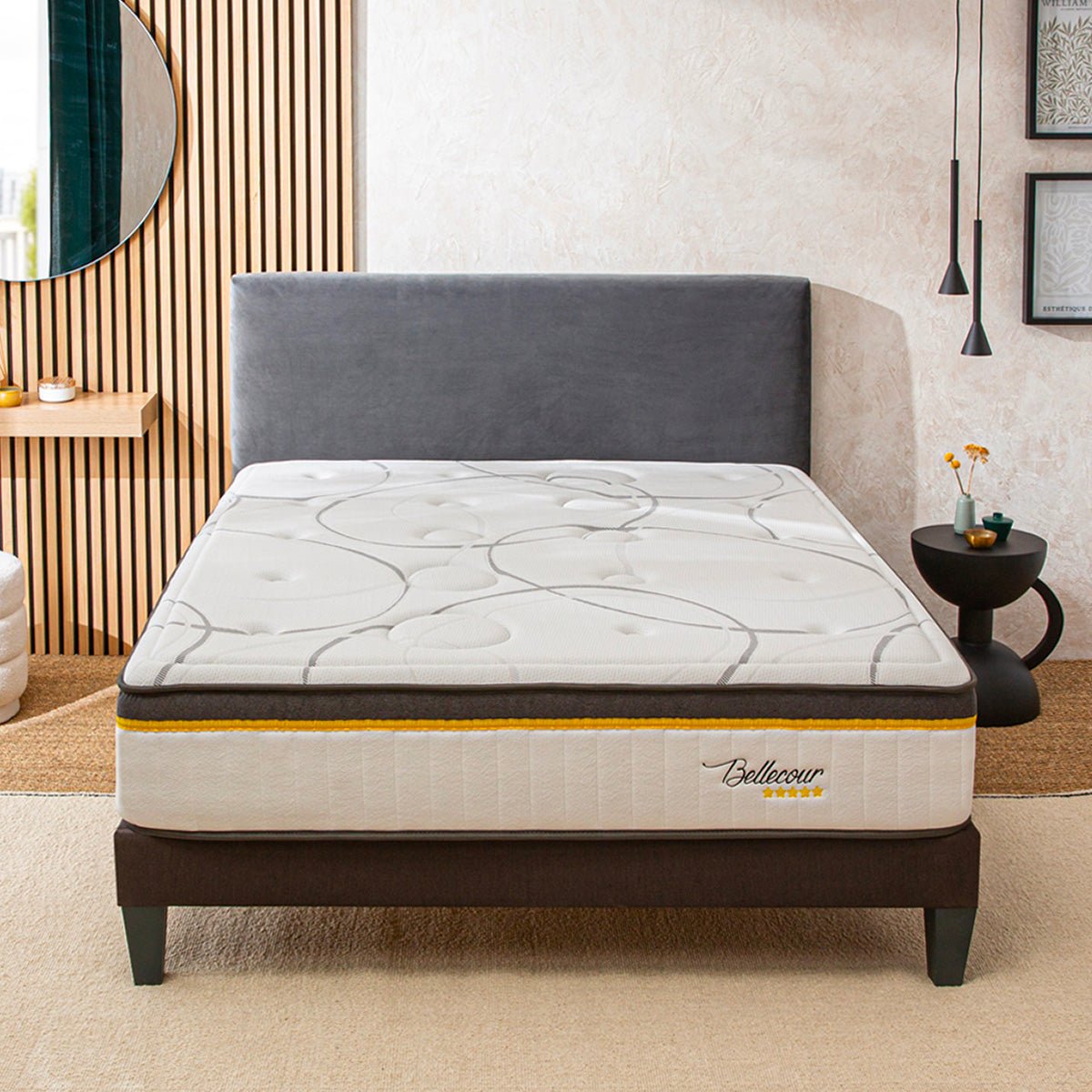 BELLECOUR LITERIE Ensemble Bellecour 3.0 140x190 cm Matelas Ressorts ensachés + Sommier Bois blanc, BELLECOUR
