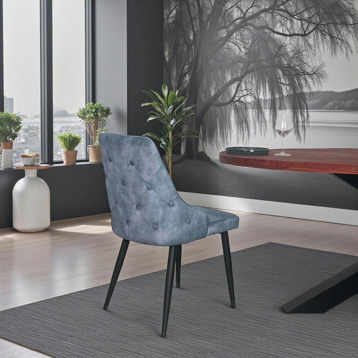 Chaise en velours (lot de 2) MALMOE bleu, PIER IMPORT