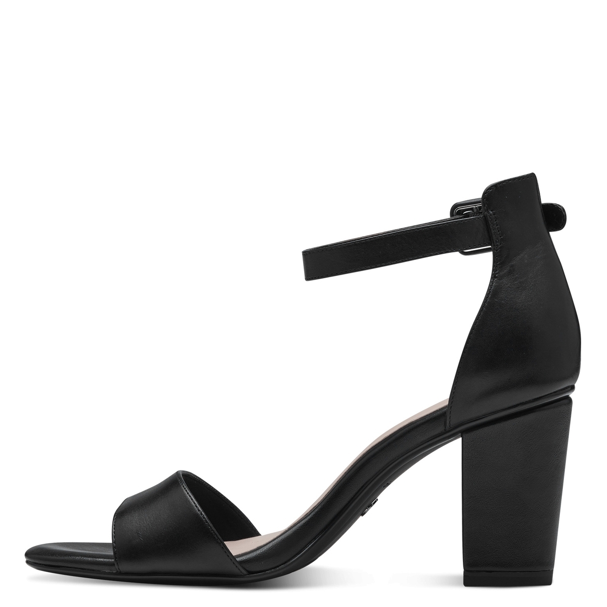 Sandale à talon en cuir noir, TAMARIS