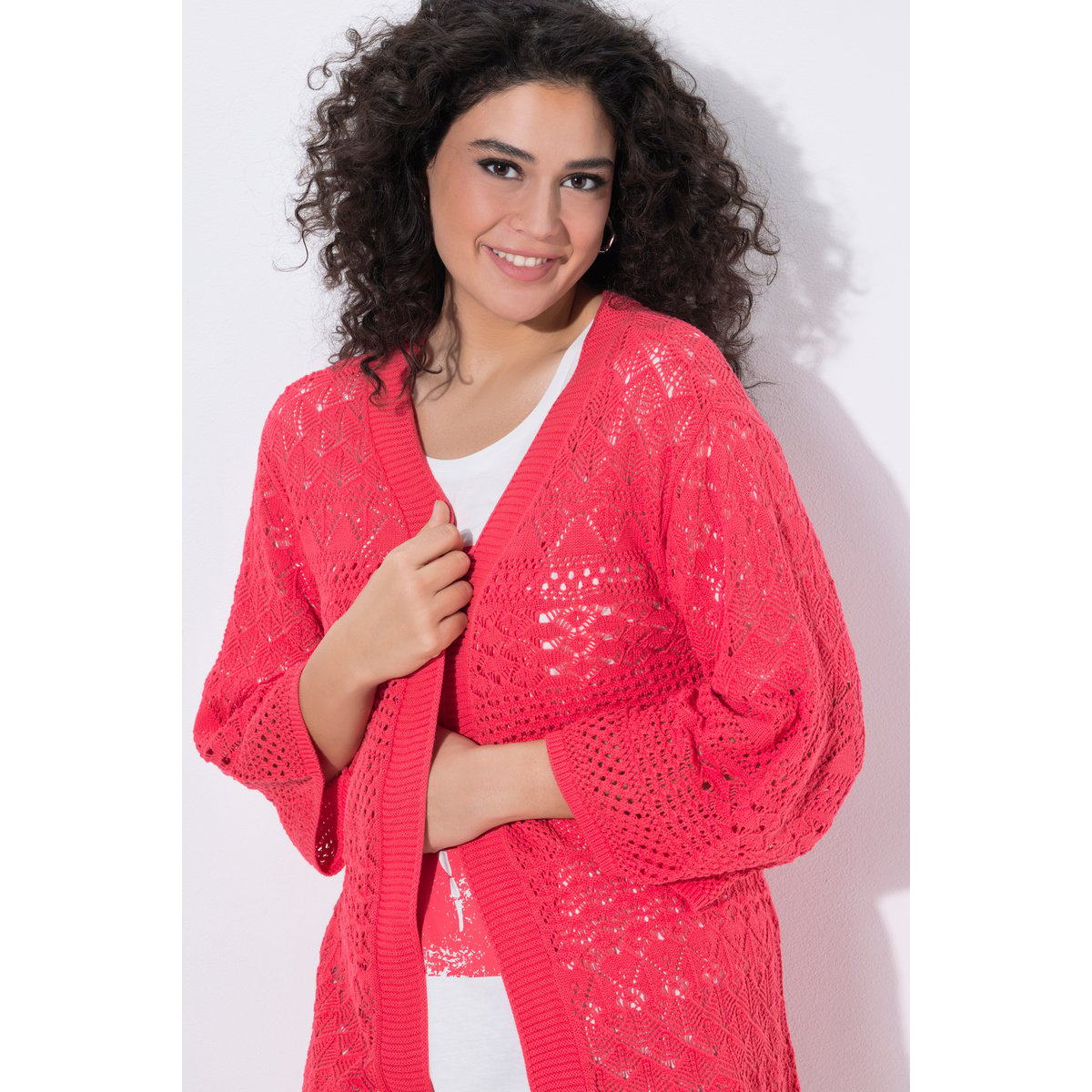 Cardigan long rose vif, ULLA POPKEN