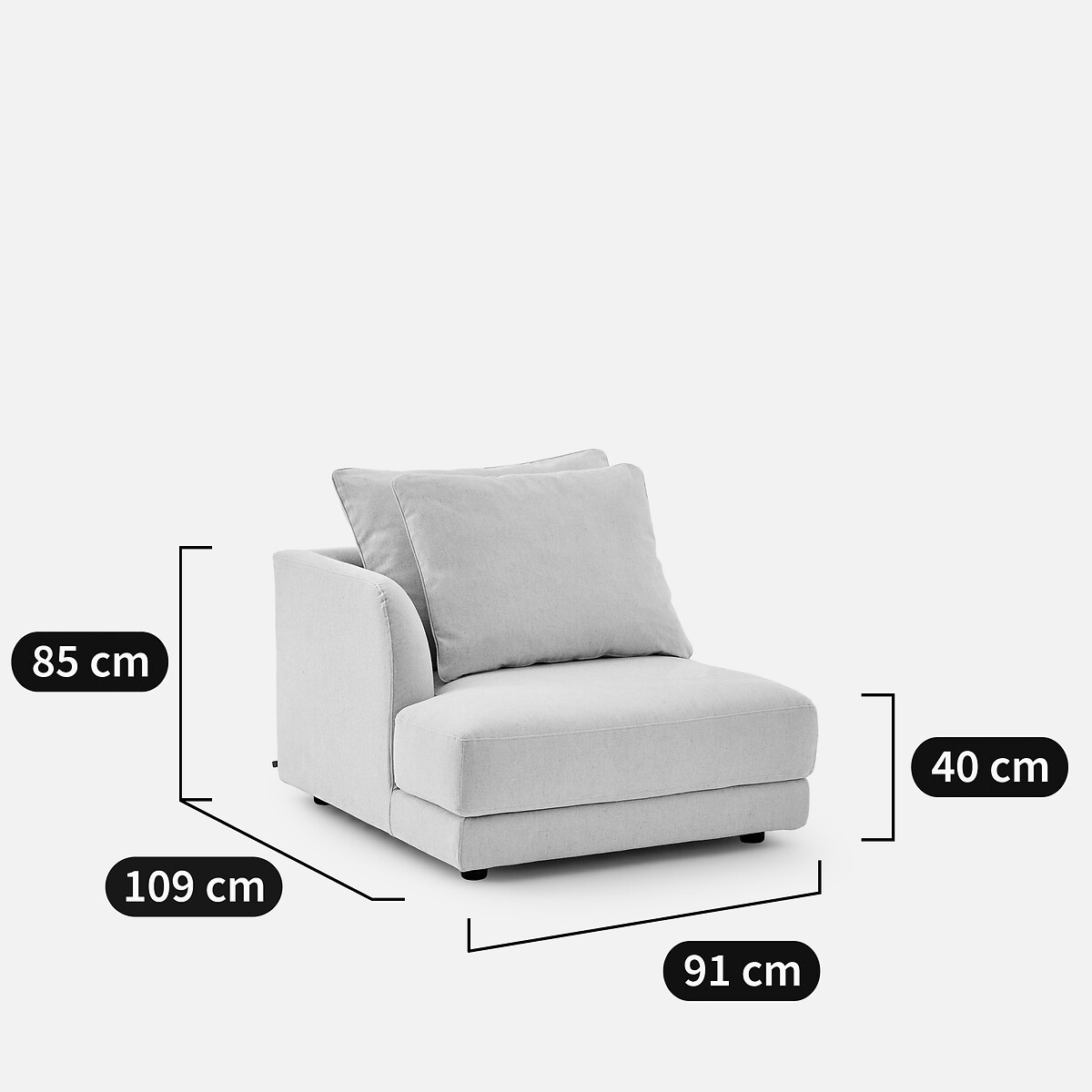 Demi-canapé gauche, modulable en toile chinée, TIBERIO ivoire, AM.PM