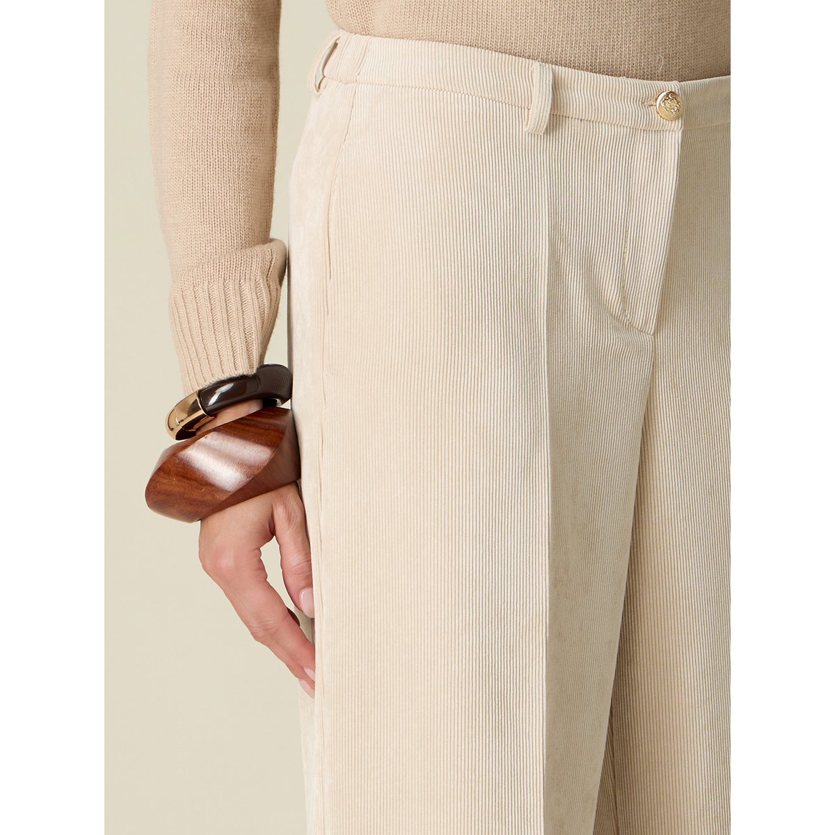 Pantalon cropped à côtes blanc, OLTRE