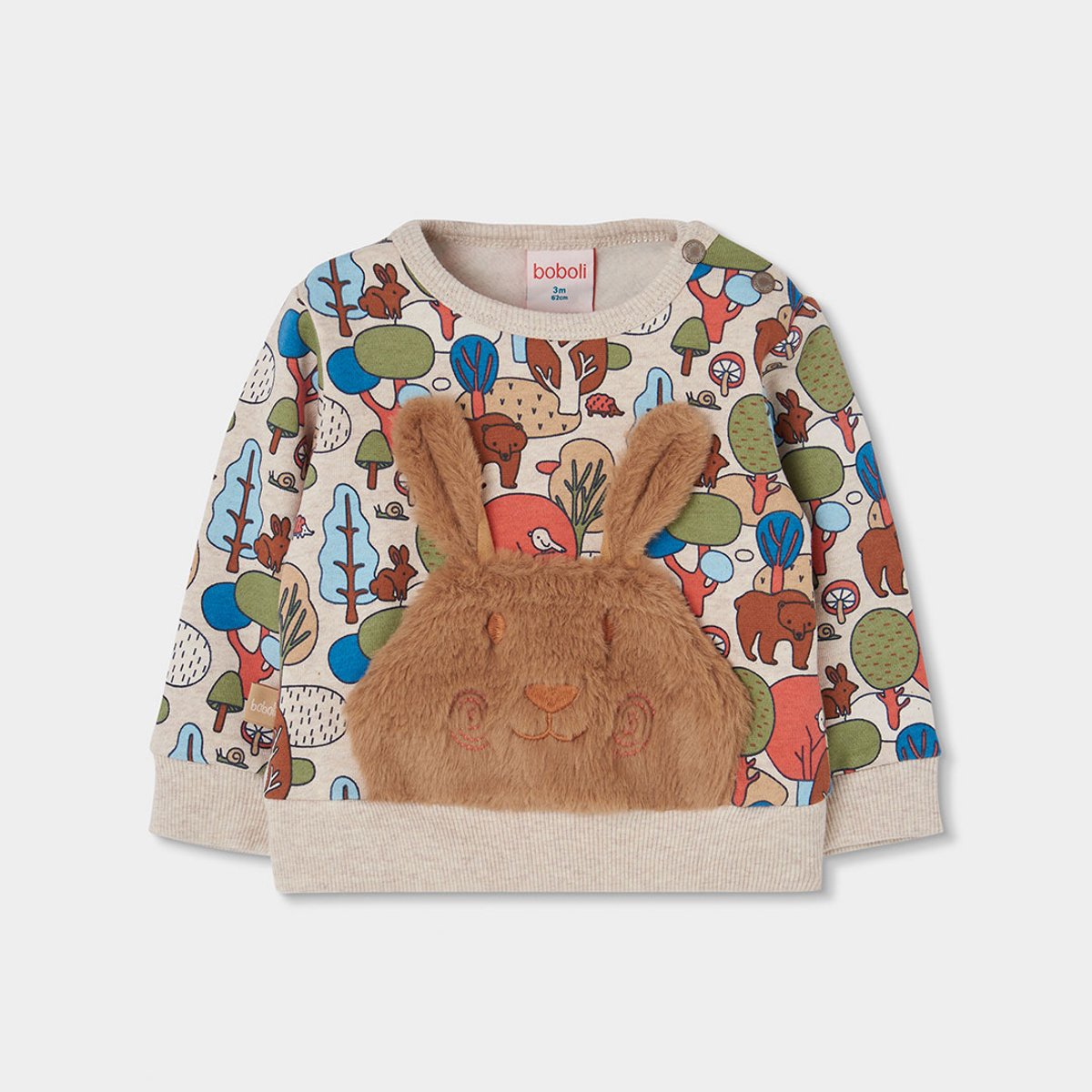 Ensemble en maille bébé garçon imprimé forêt avec lapin multicolore, BOBOLI