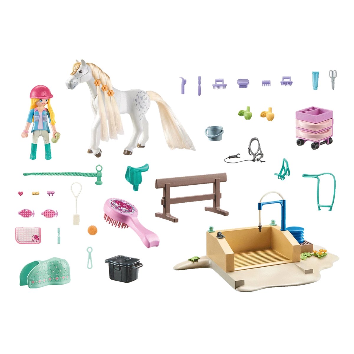 Isabella & Lioness avec aire de lavage pour chevaux multicolore, PLAYMOBIL