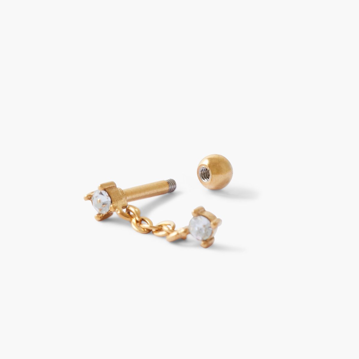 Piercing stud helix/tragus avec chainette et strass doré, BALABOOSTE