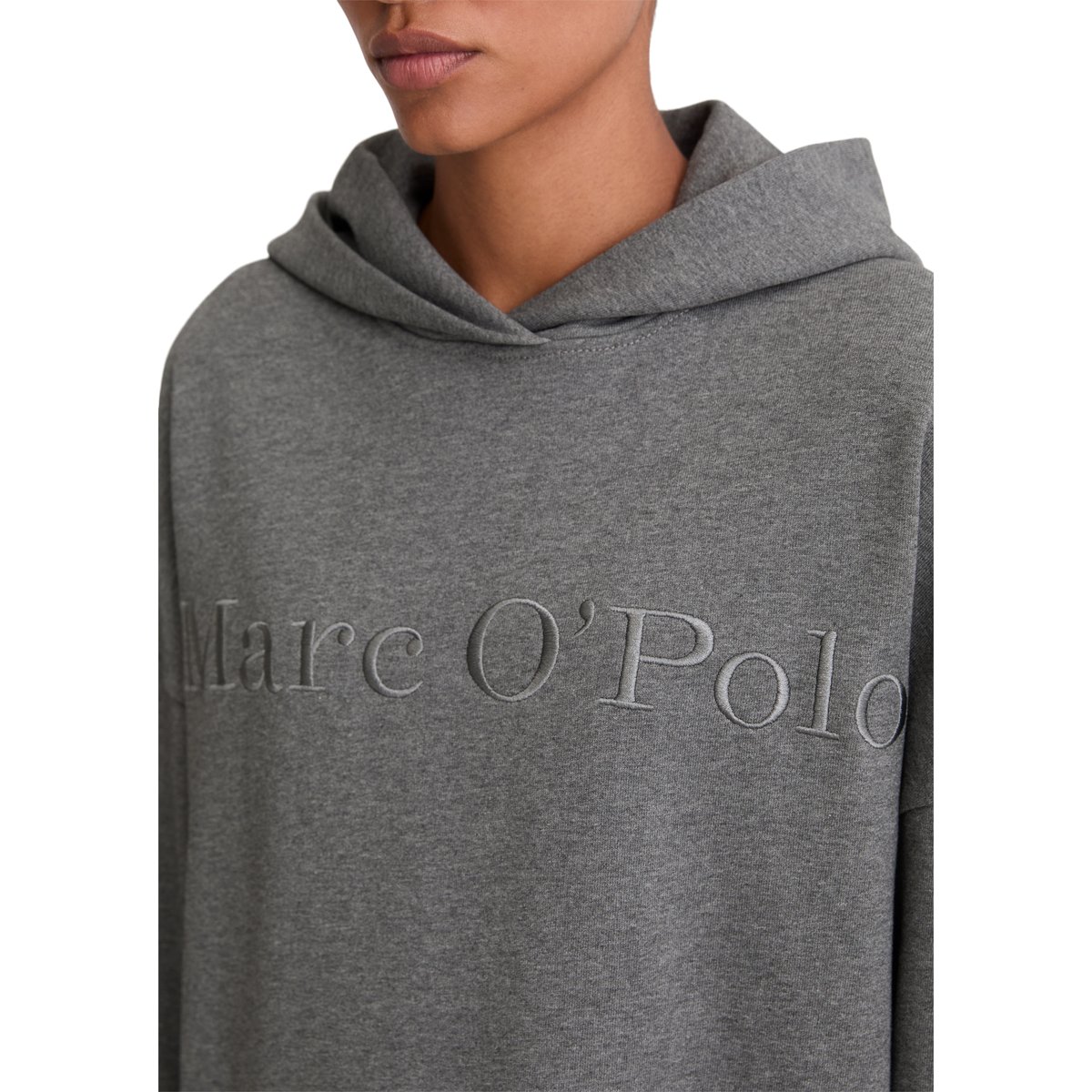 Robe à capuche avec logo relaxed en pur coton bio gris, MARC O'POLO