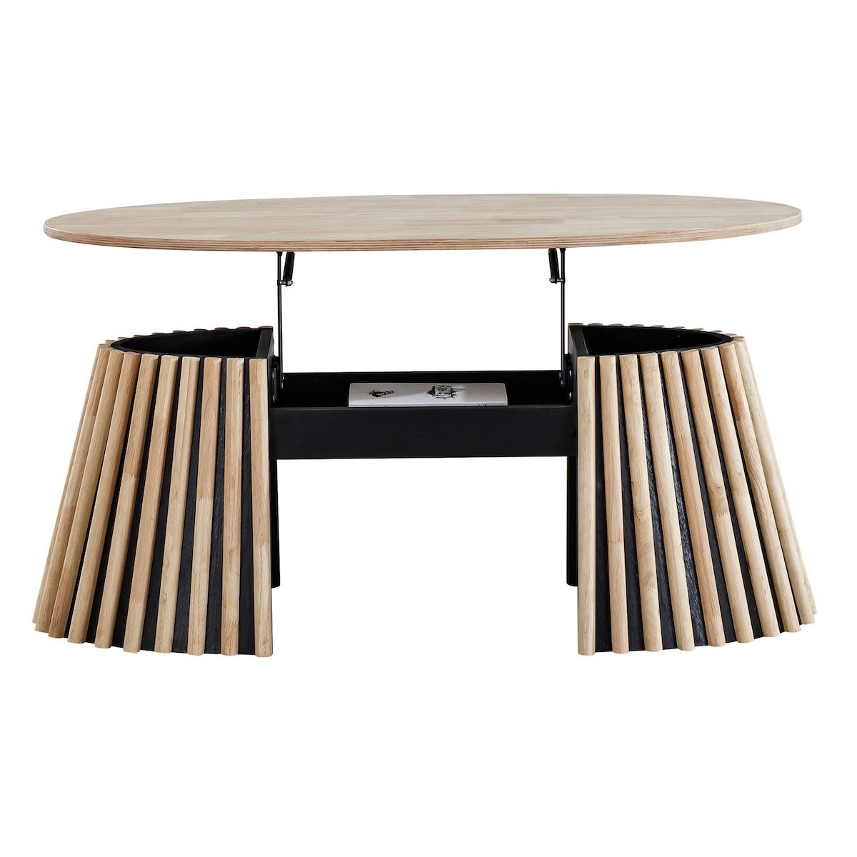 Table basse ovale relevable en bois - LANDIA chêne clair, MATHI DESIGN