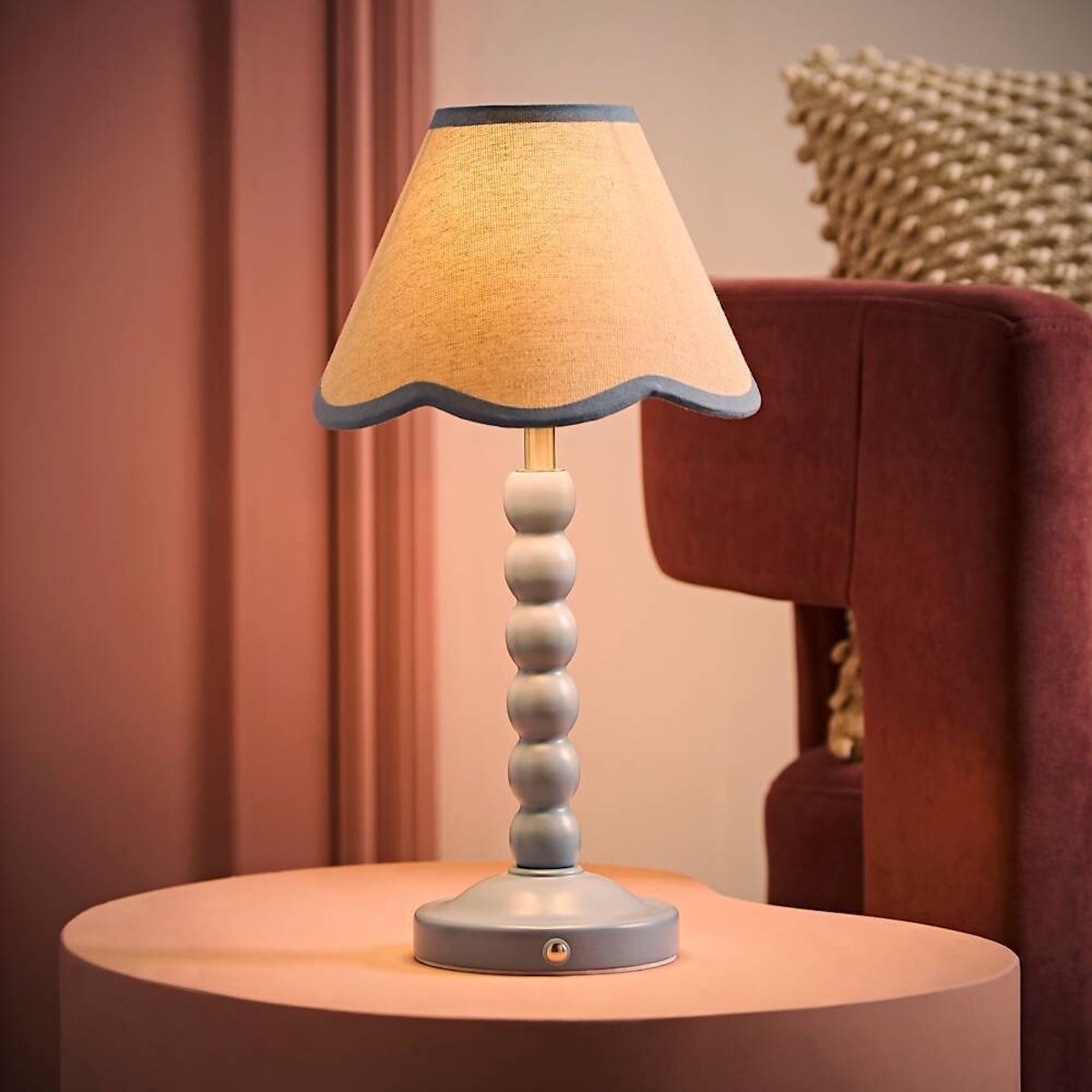 Bobbie Painted Bobbin Rechargeable Table Lamp with Scallop Shade blue, SO'HOME