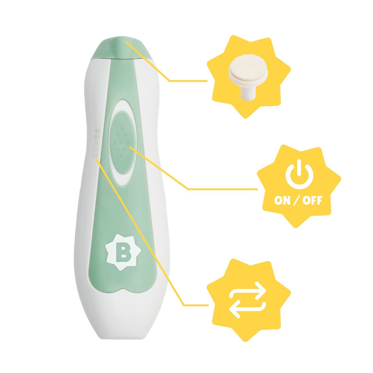 Lime à ongles électrique sécurisée pour bébé vert, BADABULLE