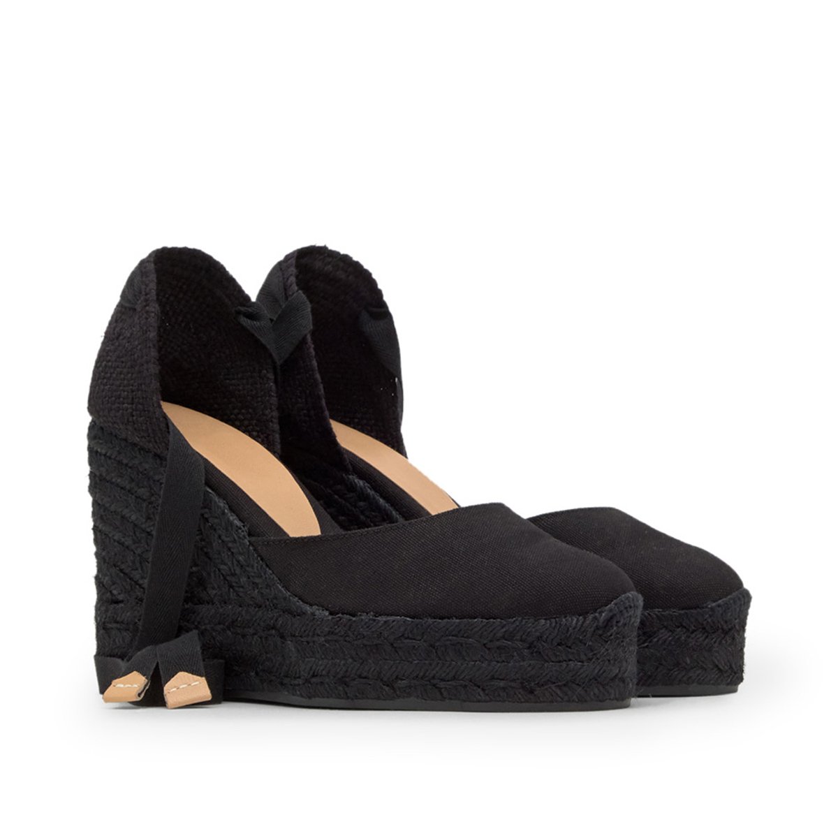 Espadrilles compensées à lacets avec plateforme tressée CARINA EXTRA PLATFORM noir, CASTANER