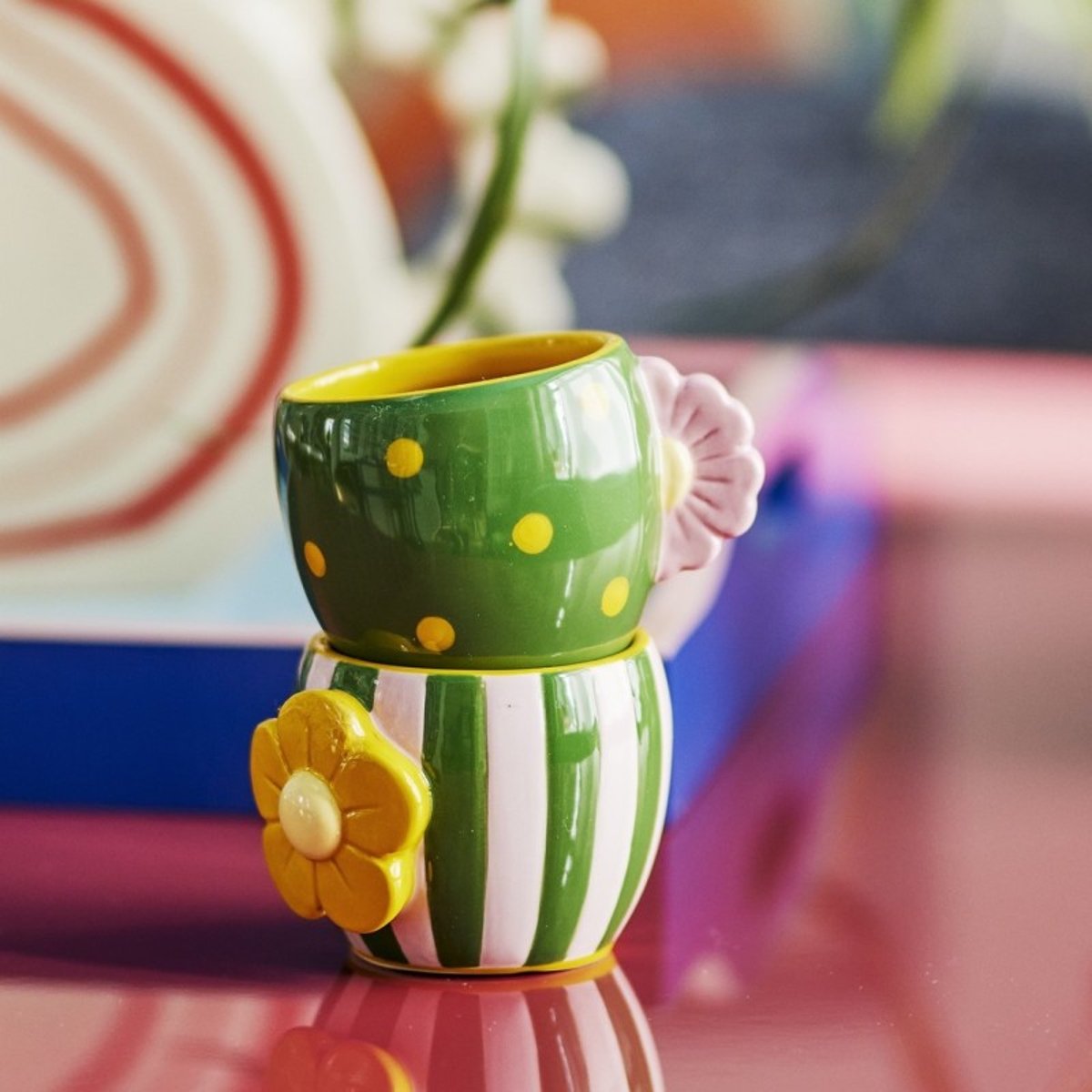Set de 2 tasses rayures pois fleurs Haisy multicolore, BLOOMINGVILLE