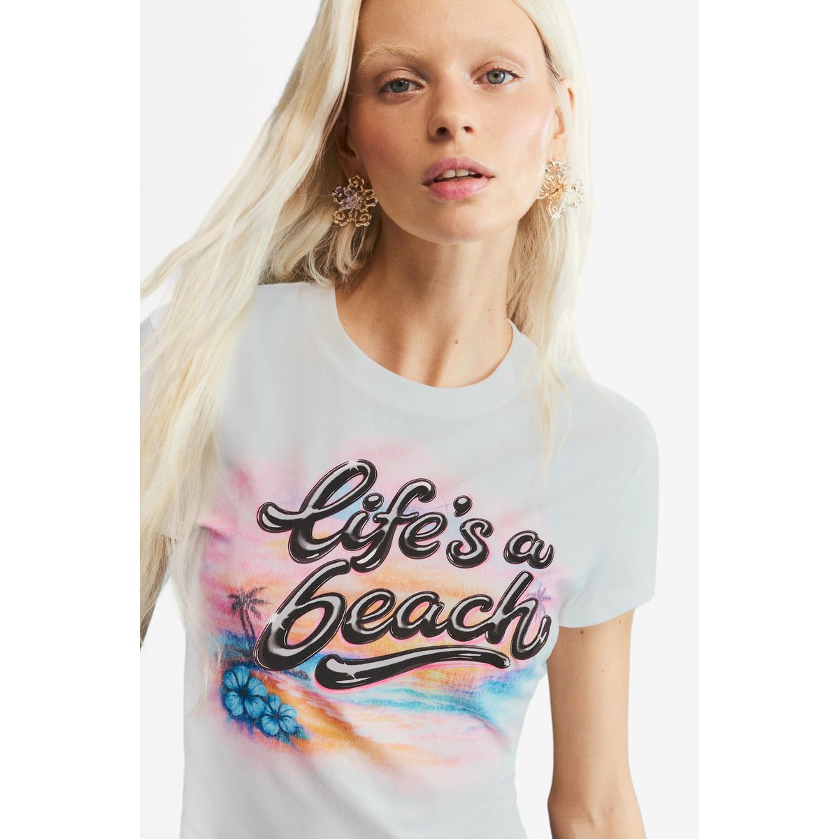 T-shirt coton imprimé blanc, DESIGUAL