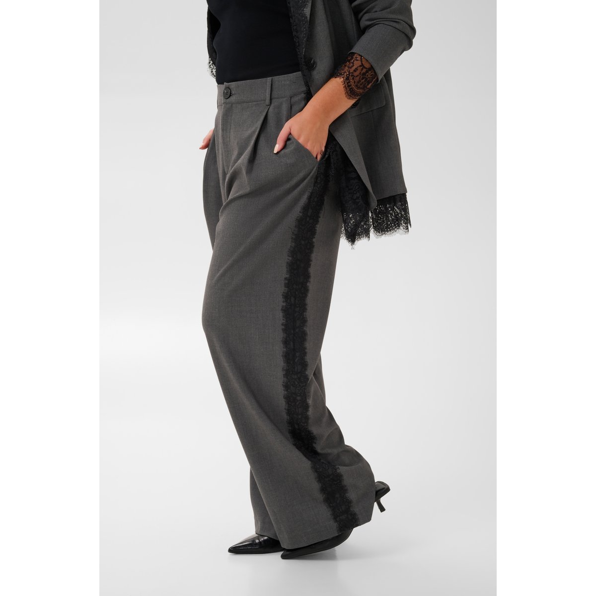 Pantalon de costume gris dark grey melange, KAFFE CURVE
