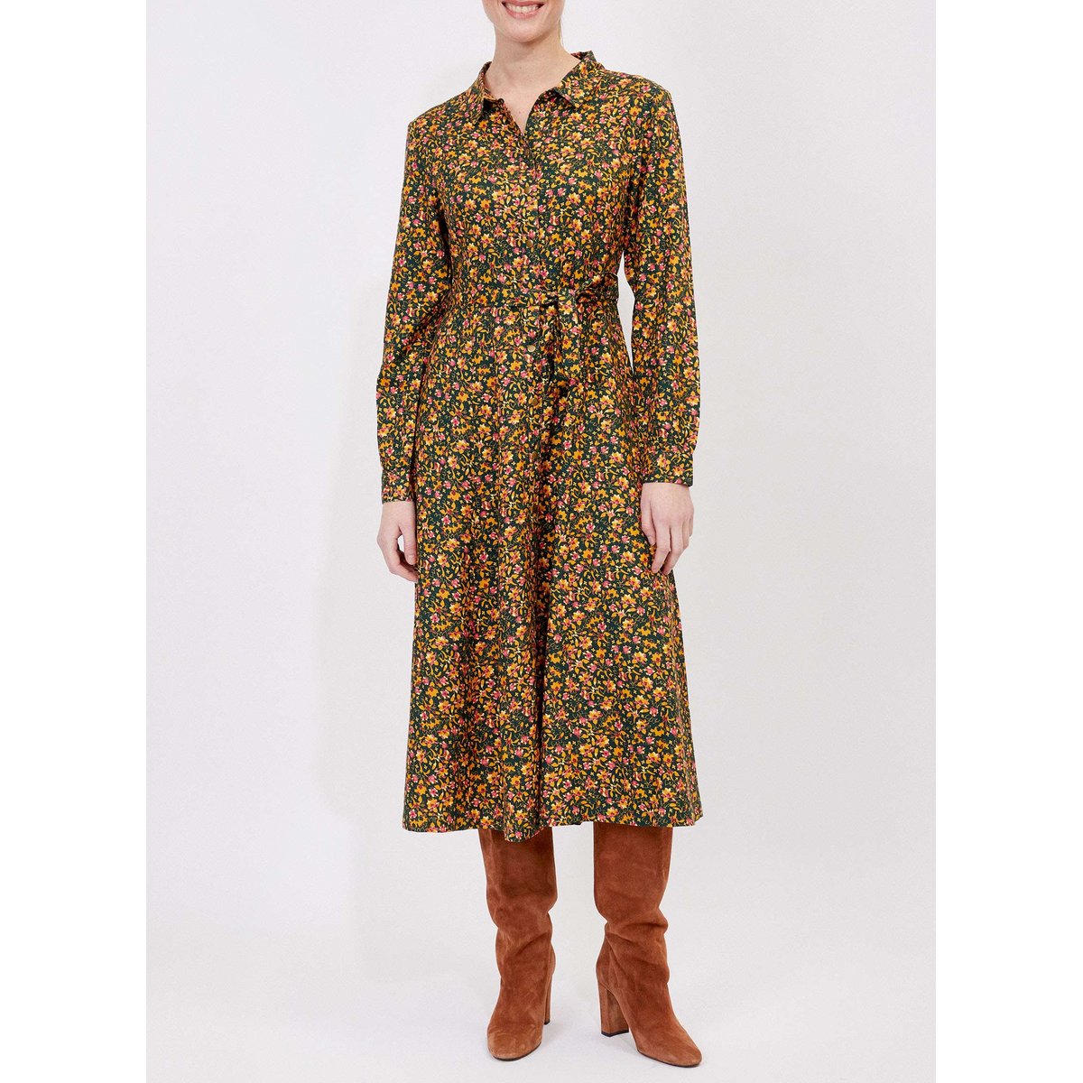 Robe chemise imprimée coupe midi ANNA vert hindi, LA FIANCÉE