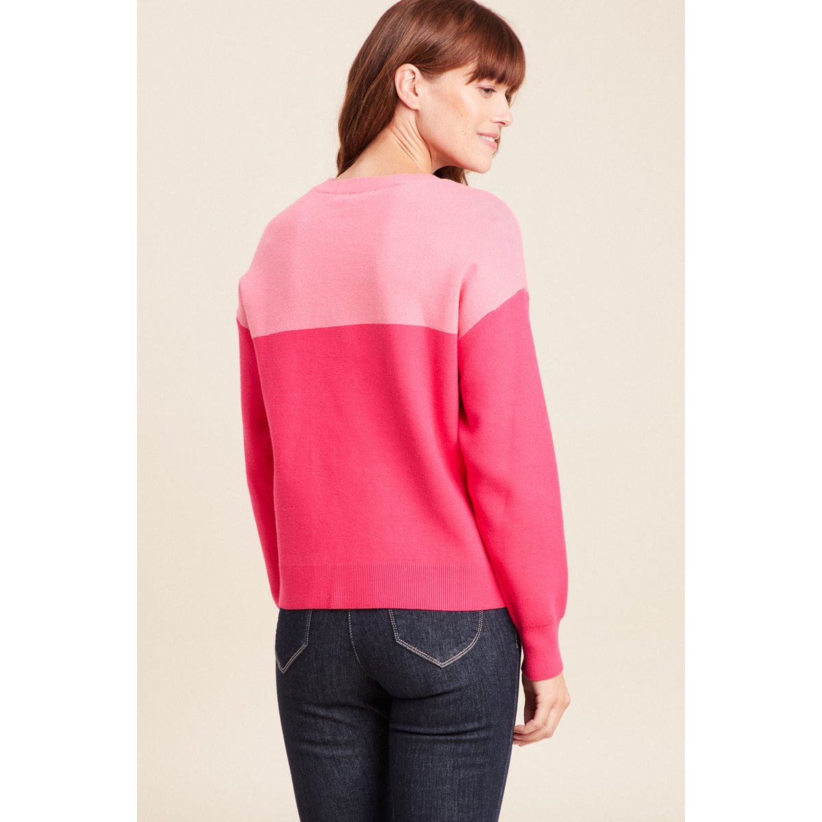Pull col rond manches longues rose fushia, BREAL