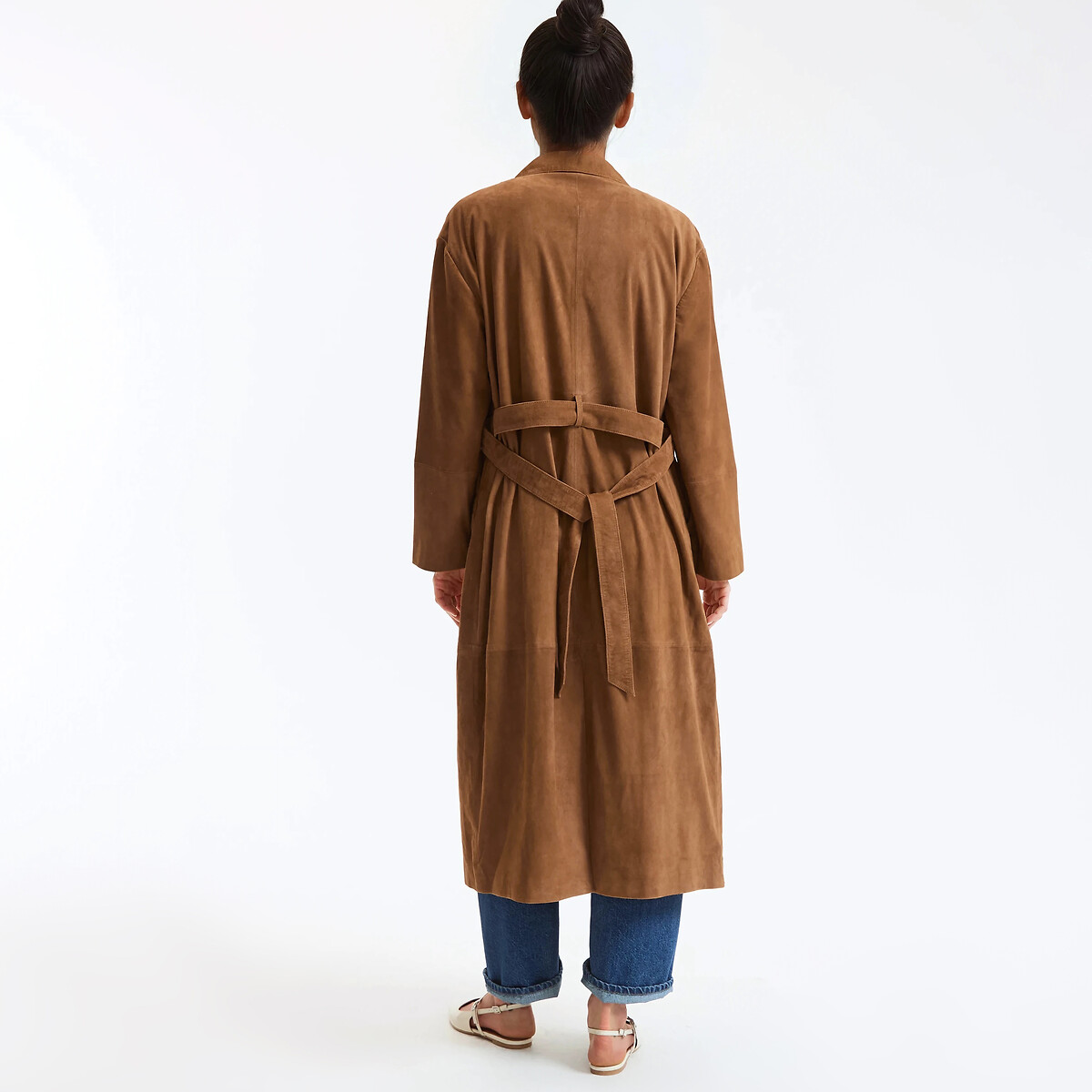 Trench long en cuir de chèvre, fermeture boutonnée, mi-saison marron camel, LA REDOUTE COLLECTIONS